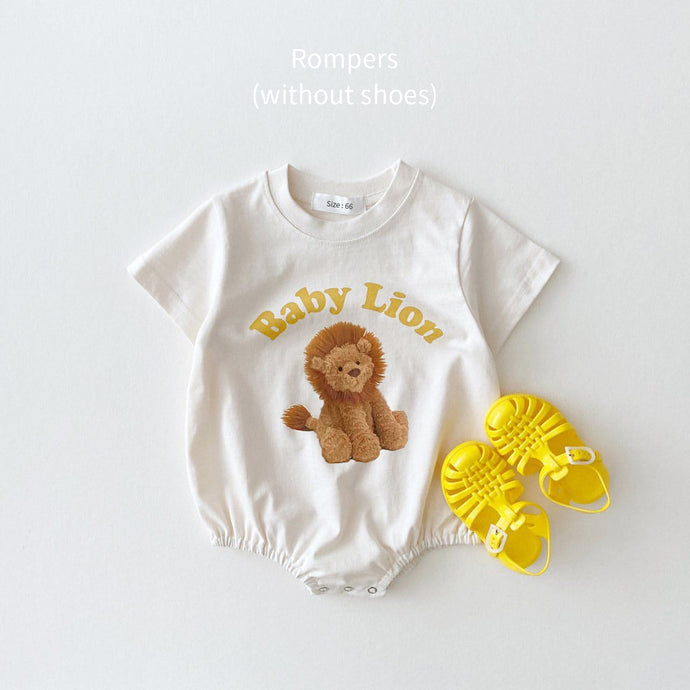 Infant Baby Boy Girl Romper Outfit Organic Cotton Lion Rabbit Dino Print Short Sleeve T shirts Bubble Romper Clothing Bodysuit