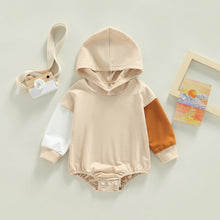 Load image into Gallery viewer, Infant Baby Boys Girls Bodysuit Long Sleeve Hooded Color Block Bodysuit Bubble Romper
