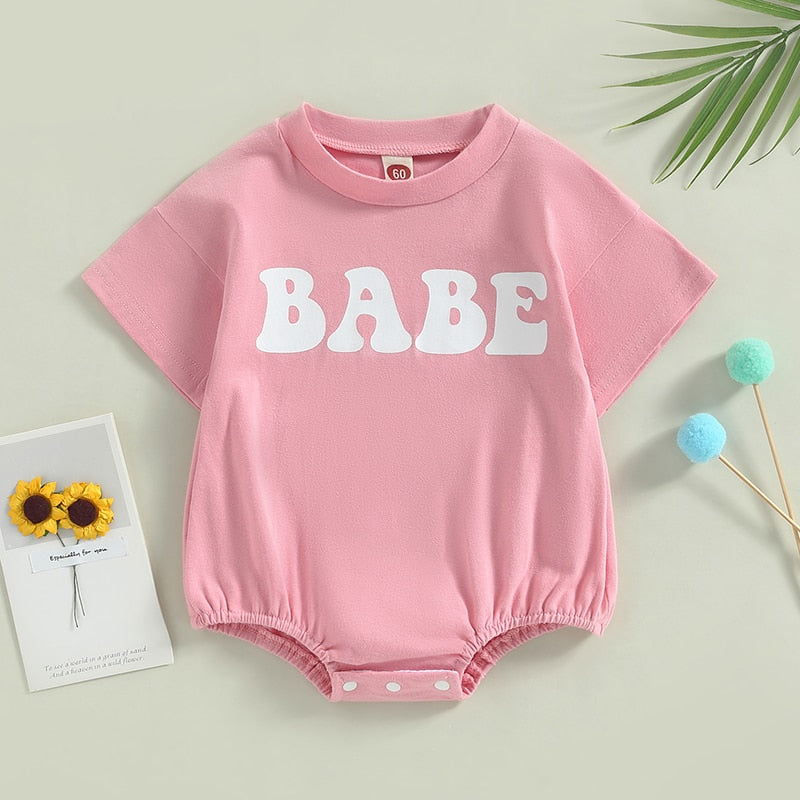 Infant Baby Boy Girl Bodysuit Casual Short Sleeve Babe Printed Jumpsuit Bubble Romper