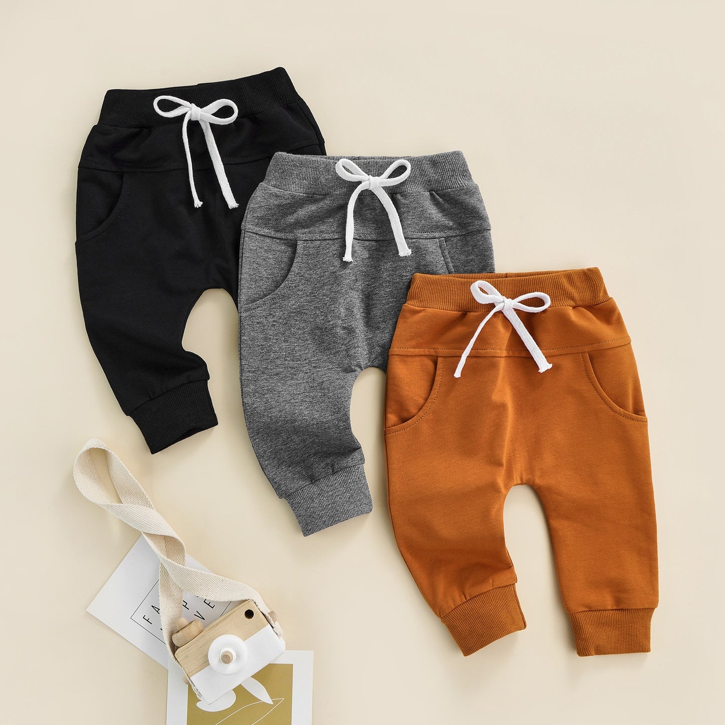 Boys Joggers Elastic Waist Adjustable Drawstring Solid Loose Fit Long Pants Baby and Toddler