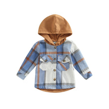 Load image into Gallery viewer, Adorable Toddler Boy Fall Plaid Hooded Button Down Checkered Long Sleeve Jacket
