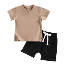 Load image into Gallery viewer, Toddler Baby Boys 2Pcs  Outfit Short Sleeve V Neck T-shirt Elastic Waist Shorts

