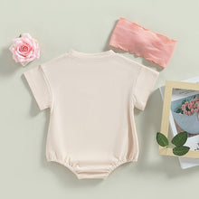 Load image into Gallery viewer, Infant Baby Girl 2Pcs Bodysuit Short Sleeve Dreamer Butterfly Flower Print Bubble Romper Bowknot Headband
