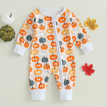Load image into Gallery viewer, Baby Girl Boy Halloween Romper Long Sleeve Round Neck Pumpkins Print Jumpsuit Newborn Fall Outfit

