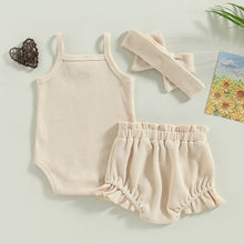 Load image into Gallery viewer, Infant Baby Girls 3Pcs Summer Outfits Tank Top Waffle Knit Romper Shorts Headband Set
