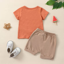Load image into Gallery viewer, Toddler Kid Boys 2Pcs Color Block Stripe Chest Pocket T-Shirt and Drawstring Shorts Outfit
