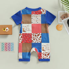 Load image into Gallery viewer, Infant Baby Boys Jumpsuit Short Sleeve Crew Neck Cattle Bandana Print Button Romper
