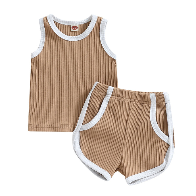 Toddler Baby Boy Girl 2PCS Outfit Sleeveless Ribbed Tank Top and Shorts Set
