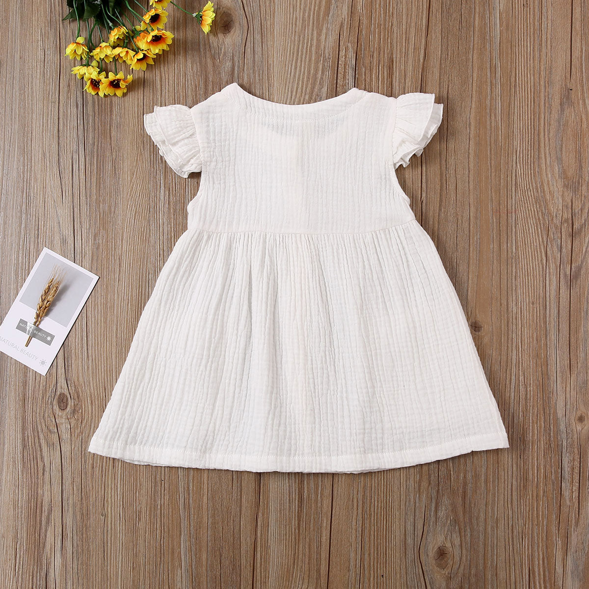 Toddler Kid Baby Girl Summer Dress Ruffles Sleeves Cotton Button Pocket Dress Sundress