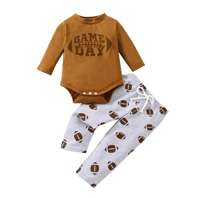 Infant Baby Girl Boy Football Game Day Outfit Clothing Long Sleeve Printed Bodysuit Top Pant