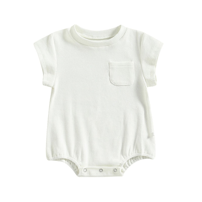 Baby Boy Girl Summer Bodysuit Casual Ribbed Tshirt Short Sleeve Round Neck Solid Bubble Romper