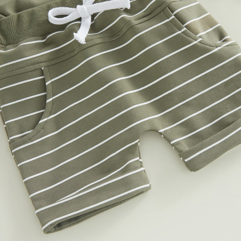 Baby Toddler Boys Summer 2PCS Outfit Hoodie Tank Top Striped Drawstring Shorts