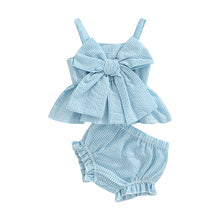 Load image into Gallery viewer, Infant Baby Girl 2Pcs Set Striped Print Big Bow Dress Top and Bloomer Shorts
