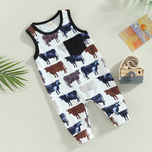 Load image into Gallery viewer, Infant Baby Boy Western Romper Clothes Tank Top Round Neck Cow Print Jumpsuit Playsuit
