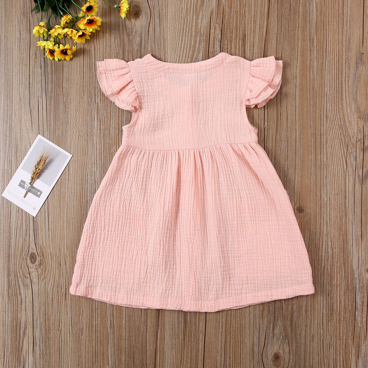 Toddler Kid Baby Girl Summer Dress Ruffles Sleeves Cotton Button Pocket Dress Sundress