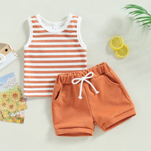 Load image into Gallery viewer, Toddler Girls Boys 2Pcs Striped Ribbed Tank Top Round Neck and Shorts Outfit
