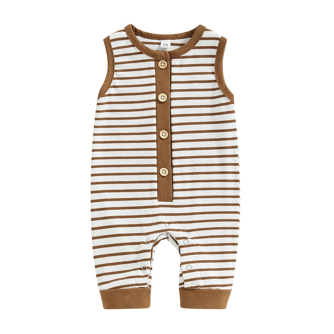 Infant Baby Girls Boys Romper Stripe Tank Top Crew Neck Buttons Snap Closure Jumpsuits
