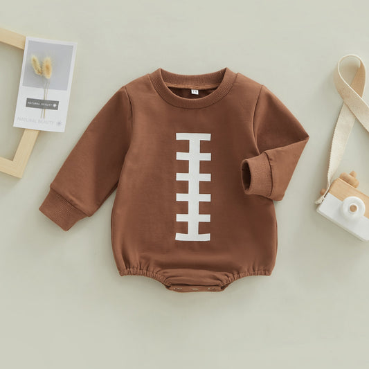 Infant Baby Boy Girl Jumpsuit Rugby Football Print Long Sleeve Round Neck Snap Closure Bubble Romper