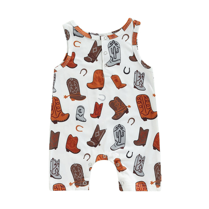 Infant Baby Girls Boys Jumpsuit Avocado Boots Print Button Tank Romper