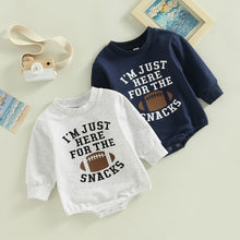 Load image into Gallery viewer, Infant Baby Girl Boy Bodysuit Long Sleeve Im Just Here for the Snacks Football Jumpsuit Bubble Romper
