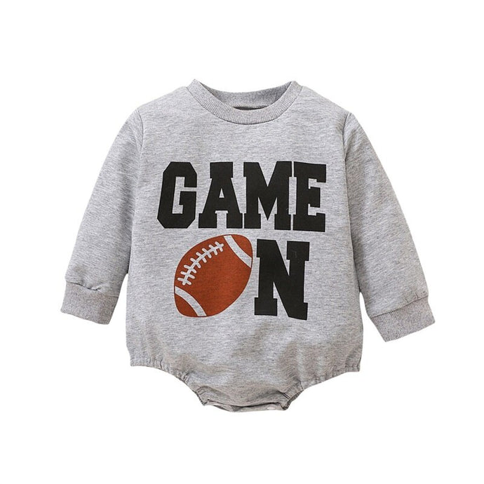 Infant Baby Girl Boy Autumn Jumpsuit Football Season Bro Game On Letter Print Long Sleeve Jumpsuit Bubble Romper
