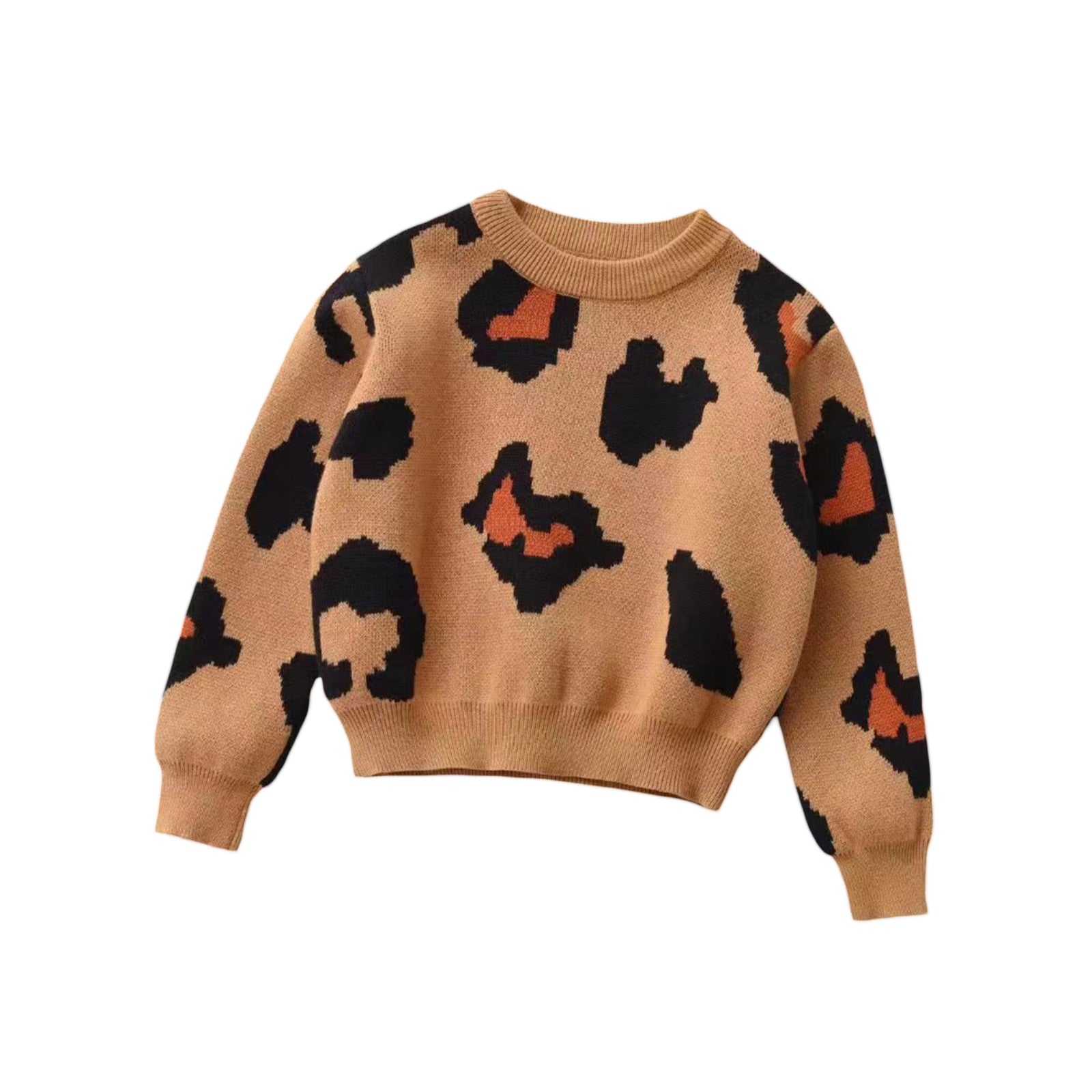 Toddler Girl Boy Fall Sweater Leopard Print Knit Crew Neck Long