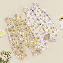 Load image into Gallery viewer, Infant Baby Girls Romper Floral Print Tank Top Button-Down Full Length Jumpsuits Romper
