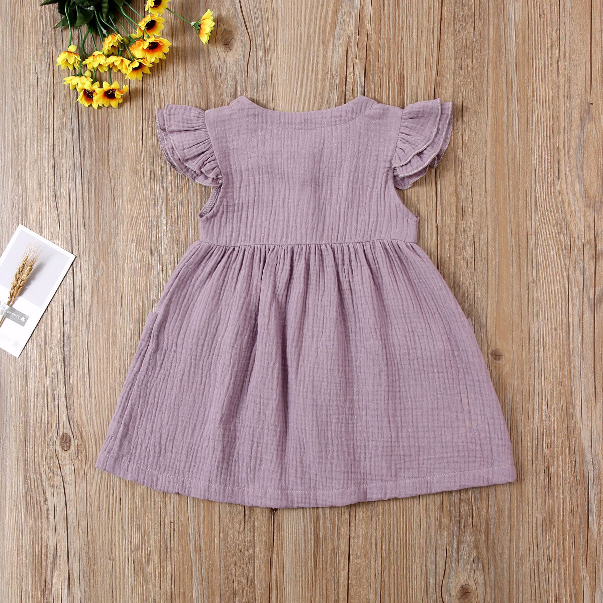 Toddler Kid Baby Girl Summer Dress Ruffles Sleeves Cotton Button Pocket Dress Sundress