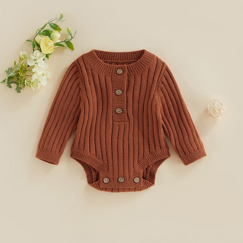 Infant Baby Girl Boy Knit Bodysuit Long Sleeve Crew Neck Solid Color Fall Winter Jumpsuit Romper