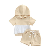 Load image into Gallery viewer, 2 Tone Baby Boy Toddler Short Sleeve Hooded Tops And Shorts Set
