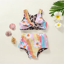 Load image into Gallery viewer, Baby Toddler Kids Girl 2pcs Reversible Swimsuits Summer Rainbow Leopard Print Tank Top and High Waist Bottom
