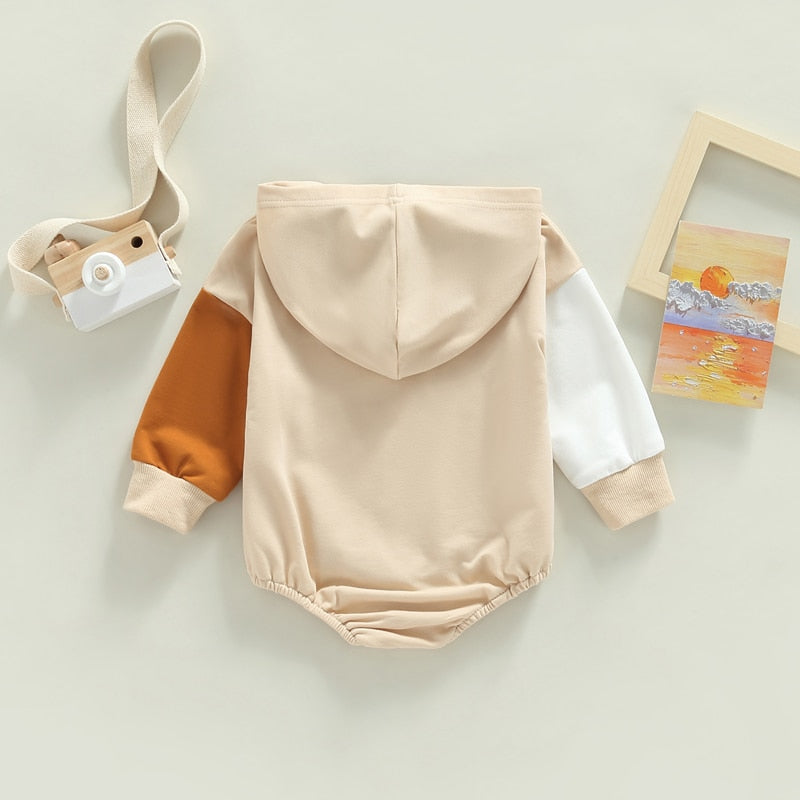 Infant Baby Boys Girls Bodysuit Long Sleeve Hooded Color Block Bodysuit Bubble Romper