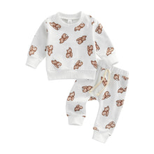 Load image into Gallery viewer, Baby Boy Girl 2-Piece Outfit Bear Print Crew Neck Long Sleeve Shirt Pants Set
