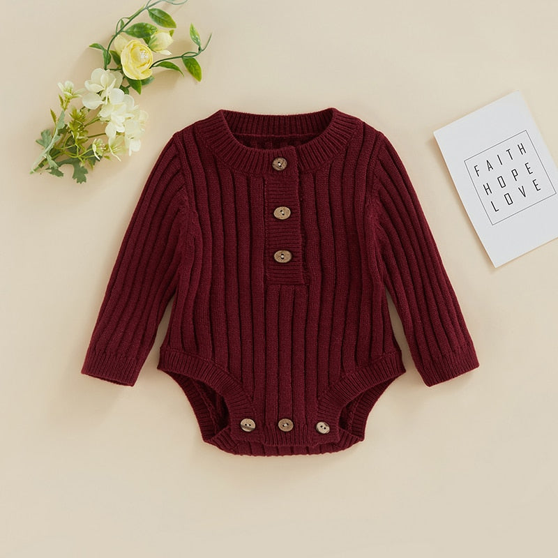 Infant Baby Girl Boy Knit Bodysuit Long Sleeve Crew Neck Solid Color Fall Winter Jumpsuit Romper