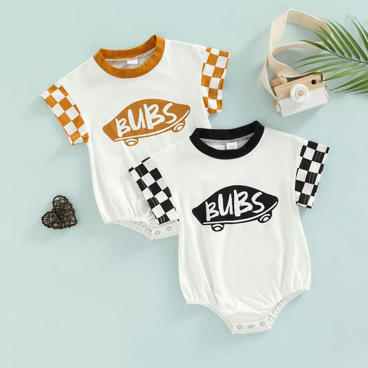 Bubs Checkered Infant Baby Girl Boy Plaid Short Sleeve Romper