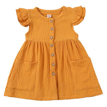Load image into Gallery viewer, Toddler Kid Baby Girl Summer Dress Ruffles Sleeves Cotton Button Pocket Dress Sundress
