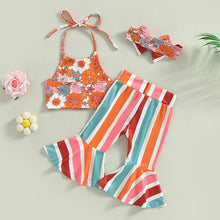 Load image into Gallery viewer, Toddler Baby Kid Girls 3Pcs Summer Set Tie-up Halter Top Floral Flare Pants
