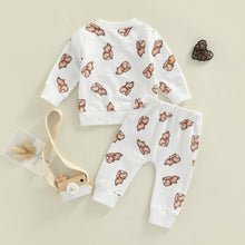 Load image into Gallery viewer, Baby Boy Girl 2-Piece Outfit Bear Print Crew Neck Long Sleeve Shirt Pants Set
