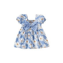 Load image into Gallery viewer, Toddler Baby Girls Summer Dress Short Sleeve Square Neck Flower Print Bowknot Back - 3 Colors
