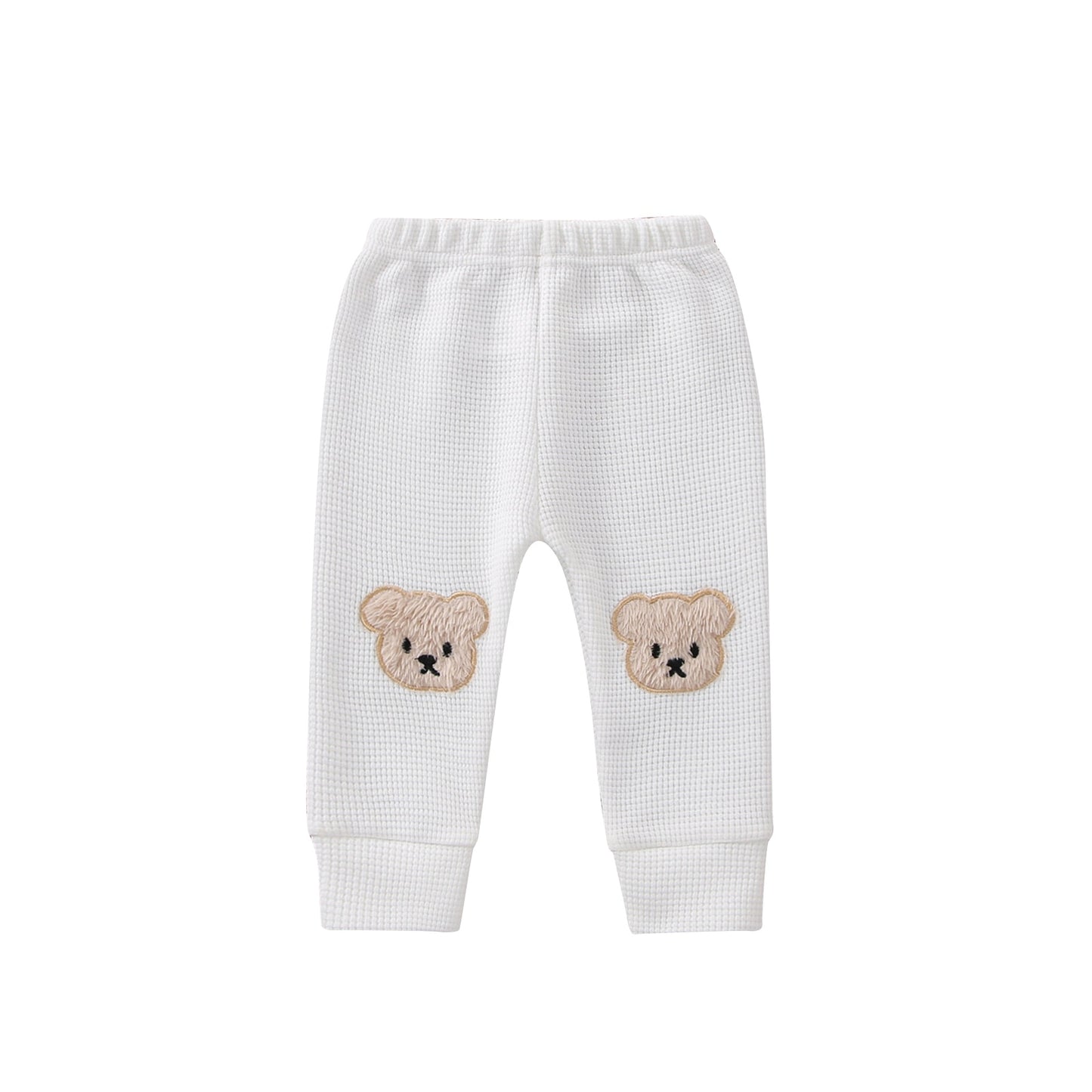 Baby Girls Boys Bear Waffle Knit Pants