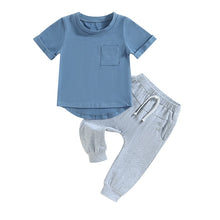 Load image into Gallery viewer, Toddler Baby Boy 2Pcs Outfit Short Sleeve Pocket T-Shirt Solid Elastic Waist Pants

