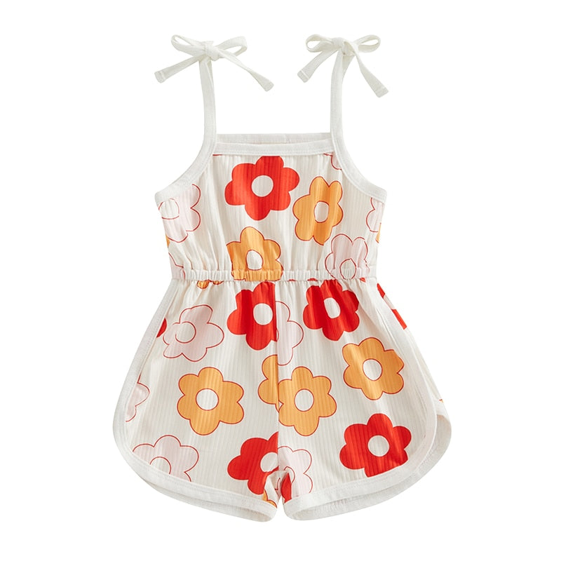 Toddler Baby Girl Summer Jumpsuit Flower Print Tie Up Shorts Romper