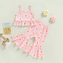 Load image into Gallery viewer, Baby Toddler Kids Girls 2Pcs Summer Outfit Flower Print Ruffled Camisole Elastic Flared Bell Bottom Pants
