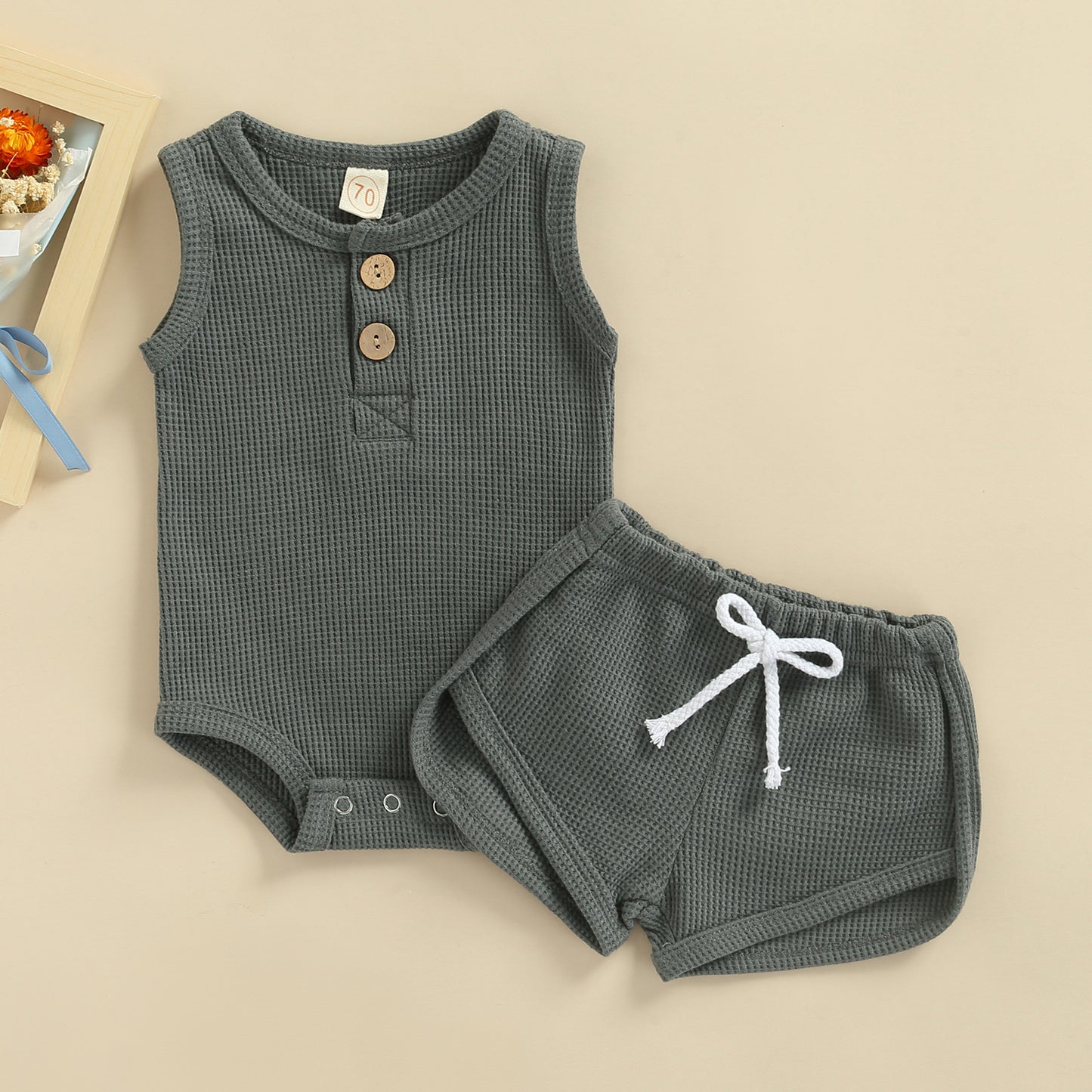 Neutral Newborn Baby Boy Girl Sleeveless Button Jumpsuit Solid Color Romper