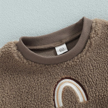 Load image into Gallery viewer, Infant Baby Boy Girl Fuzzy Bodysuit Long Sleeve Rainbow Round Neck Plush Bodysuit Bubble Romper
