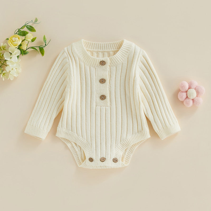 Infant Baby Girl Boy Knit Bodysuit Long Sleeve Crew Neck Solid Color Fall Winter Jumpsuit Romper