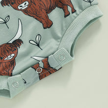 Load image into Gallery viewer, Baby Boy Girl Bodysuit Long Sleeve Crew Neck Bison Highland Cow Bull Print Bubble Romper
