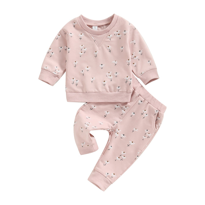 Baby Toddler Girls Outfit Set Floral Print Pullover Top and Jogger Pants