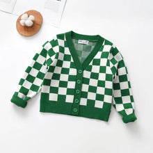 Load image into Gallery viewer, 0-6Years Toddler Baby Boy Girl Knit Cardigan Sweater Checkerboard Pattern V-Neck Long Sleeve Button Closure Top
