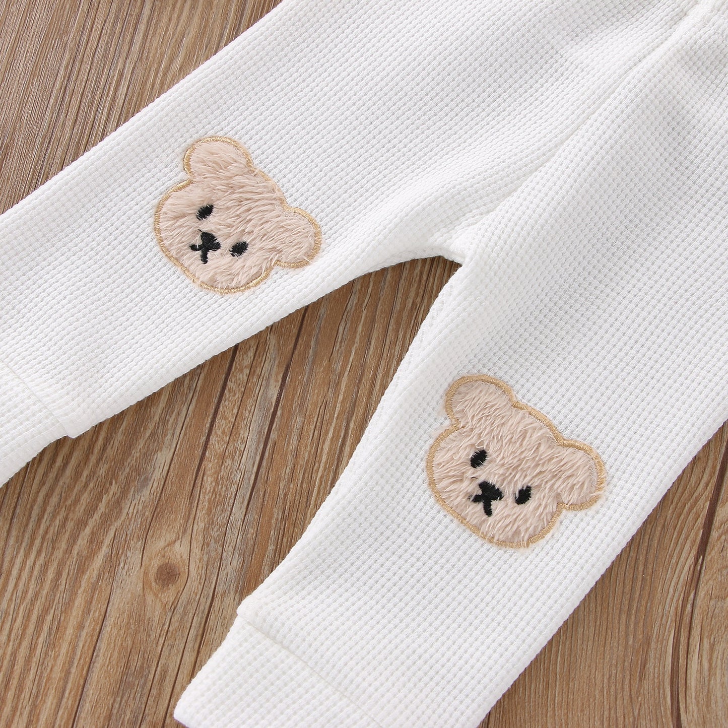 Baby Girls Boys Bear Waffle Knit Pants